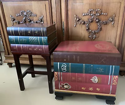 Set Of (2) Wood Faux Book Table W/ Storage & Drawer ~Maitland Smith Vibe • $390