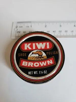 VINTAGE KIWI BROW SHOE POLISH TIN MED 1  1/8Oz. Good Graphics Rag • $14.99