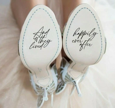£3.39 • Buy And They Lived Happily Ever After Decal, Wedding Shoes Decal, Bride Shoe Sticker