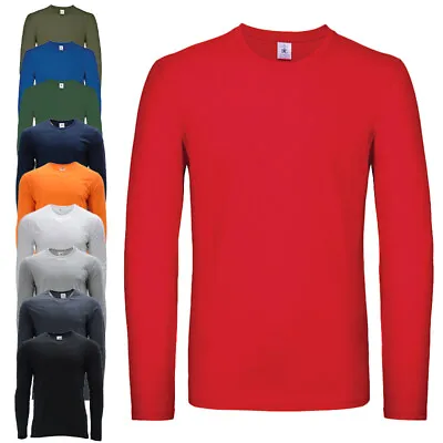 Mens T Shirts Long Sleeve Crew Neck Regular Fit Casual Cotton Plain Tees S - 3XL • £6.49