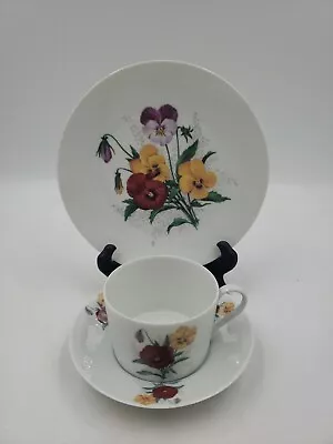 Vtg A. Lanternier Limoges Red Yellow Flowers 3 Pc Tea Cup Saucer & Plate DK3 • $29.99