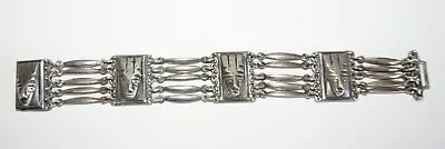 Vintage Aztec/Mayan Faces Link Bracelet Mexico 51.7 G Tested Sterling Silver • $45.99