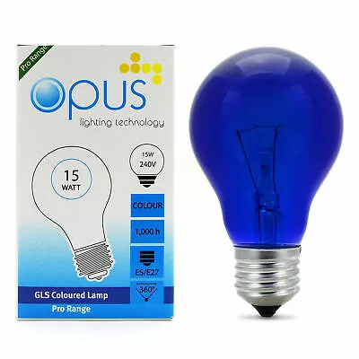 Opus Blue Coloured 15 Watt ES E27 Screw Cap GLS Dimmable Light Bulb • £5.95