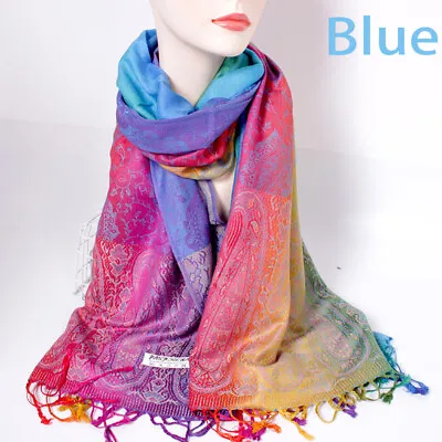 Ladies Long Bright Rainbow Multi Colour Paisley Scarf Pashmina Scarves Shawl • £7.95