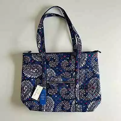 NWT Very Bradley Iconic Vera Tote In Fireworks Paisley Red White Blue Print  • $100