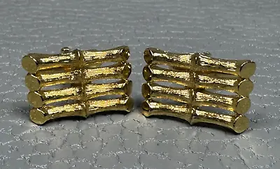 Vintage Bamboo Strands Yellow Gold Plated Cuff Links • $19.95