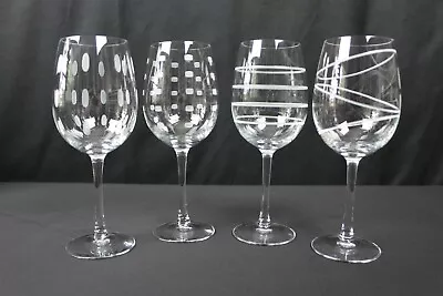 4 MIKASA Cheers Wine Glasses Stems 16oz 8.75  Tall Swirls Squares Circles • $39