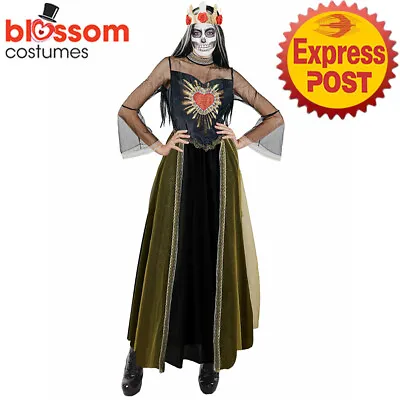 TM351 Womens Day Of The Dead Long Dress Costume Skull Mexican Skeleton Senorita • $37.95