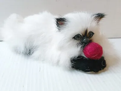 VTG Rabbit Real Fur / Cat Kitten Stuffed Animal Plush Playing • $23.99