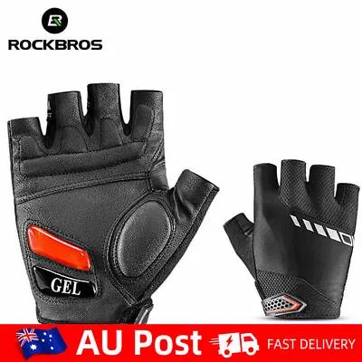 ROCKBROS Bicycle Gloves Shockproof Gel Leather Bike Cycling Fingerless Gloves • $23.09