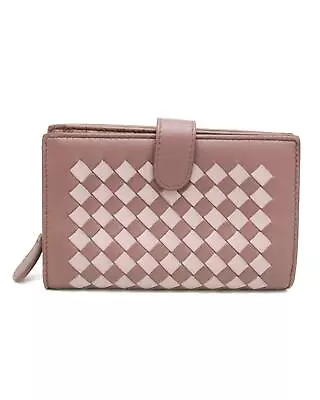 Pre Loved Bottega Veneta Pink Leather Intrecciato Wallet By Famous Designer  - • $555