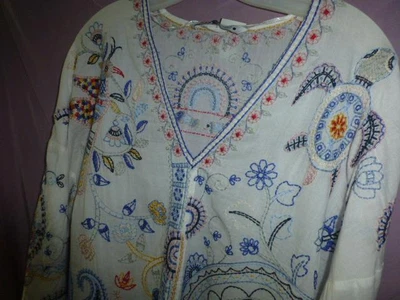 $38.99 • Buy ZARA India Cotton Embroidered Peasant Tunic Kaftan Top Bird Turtle Fish Sz XS