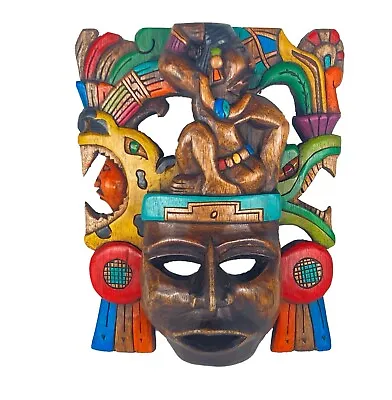 Colorful Hand Carved Wooden Mask Mexican Mayan Mask • $49.99