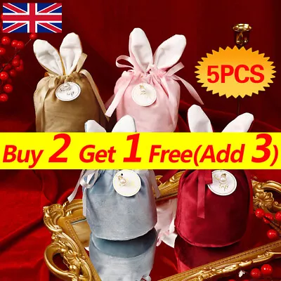 5PCS Easter Rabbit Bunny Ears Velvet Candy Bag Wedding Party Decor Gift Bag UK • £4.59