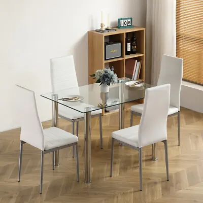 5Pcs Dining Set Kitchen Room Table Set Dining Table And 4 Leather Chairs • $174.99