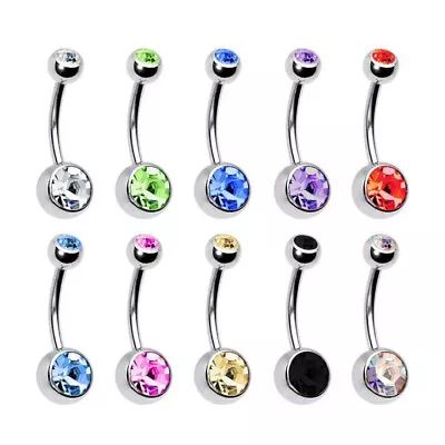 Double Gem Belly Bar 14G 316 Surgical Steel Button Navel Ring Gem Crystal • $3.18