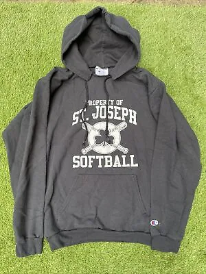 VINTAGE CHAMPION Mens Hoodie ST. JOSEPH SOFTBALL Size S Sweatshirt Black USA • $24.99