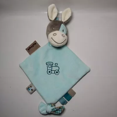 Nattou Blue Print Donkey Cow Taggies Baby Comforter Soft Plush Toy Train Tractor • £10