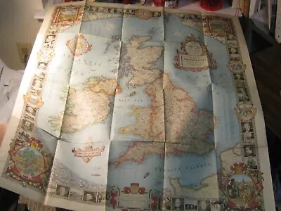 ANTIQUE MODERN PILGRIM'S MAP OF THE BRITISH ISLES June 1937 National Geographic • $14.95