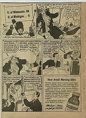 1937 Newspaper Ad For Bromo Seltzer Univ. Minnesota Beats Univ. Michigan 39 - 6 • $3.95