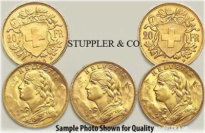 Lot Of 5 Swiss Post 1933 Gold 20 Francs Helvetia Brilliant Uncirculated Coins • $2415.80