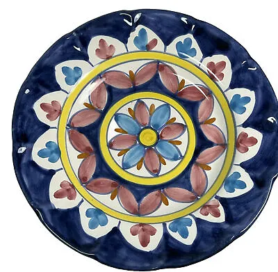 NEW Vietri Italy Campagna Handcrafted Geometric Navy Rose 9.5”D Soup Pasta Bowl • $22.50