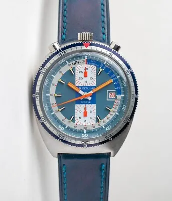 1970's Breitling Bullhead Pupitre 7101 Blue Dial Men's Steel Vintage Watch • $6550