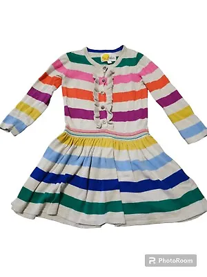 Mini Boden Girls Colorful Stripe Sweater Dress 2-3 Rainbow Button Long Sleeve • $33.79