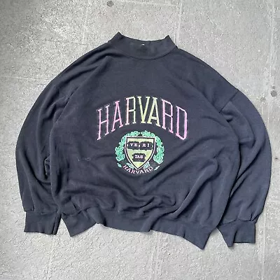 VTG 90s Tultex Harvard University Crest Spellout Pullover Mockneck Sweatshirt XL • $44