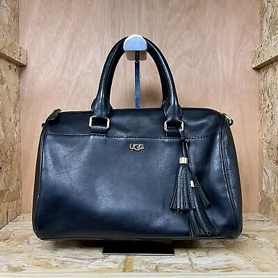 Ugg Genuine Leather HandBag In Black With  Logo And Gold Hardware • £125