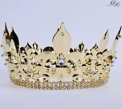 Gold Full Crowns Imperial Medieval Crystal Tiaras Pageant Party Costumes For Men • $38.99