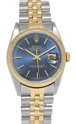 Rolex Datejust 18k Yellow Gold/Steel Blue Dial 36mm Mens Watch +Papers U 16233 • $7450