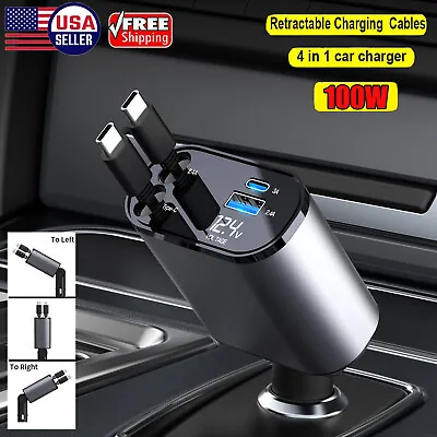 4 IN 1 Retractable Car Charger Cable Dual Port USB C PD Fast Charging Adapter US • $19.99