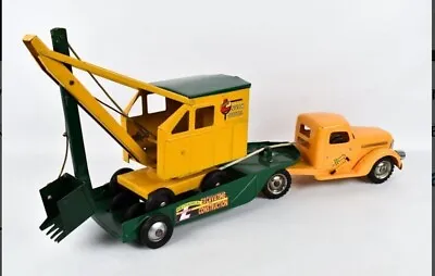  Vintage Buddy L International Truck Lowboy & Steam Shovel 1940s Great Toy  • $799