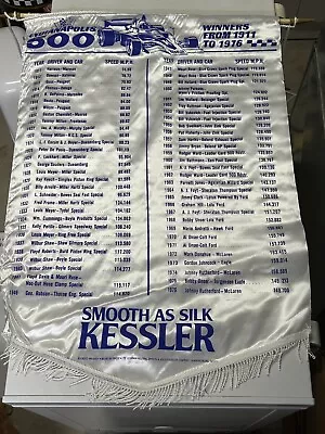 KESSLERS Smooth As Silk Whiskey Banner INDIANAPOLIS 500 WINNERS FROM 1911 - 1976 • $39.99