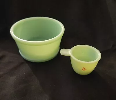Jadeite Bowl And Nesting Measuring Cup - 1/4 Cup 2 Oz - VTG Jade-ite Set • $31.99