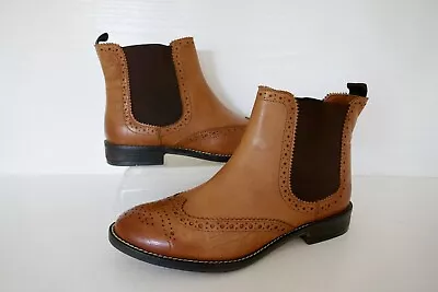 Dune  Quentons  Tan Leather Brogue Chelsea Ankle Boots Uk 6 Eu39 Rrp £85.00 • £38