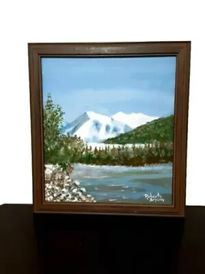 Snow Capped Mountain Painting Realism Wooded Frame • $15