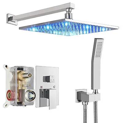 Luxury LED Shower Faucet Set System Rain Head Combo Kit W/Mixer Valve Wall Mount • $89