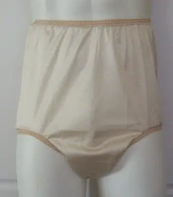 SEAMLESS Beige Nude NYLON TRICOT PANTIES 40 DENIER Waistband Stretch 26-42   XL • $22.99