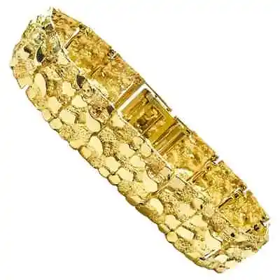 Retro Look 14 Karat Yellow Gold Over Men's Nugget Bracelet 8.5  Long & 18mm Wide • $349.99