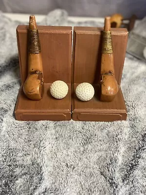 Vintage Golf Club And Ball Wooden Bookends • $8.99