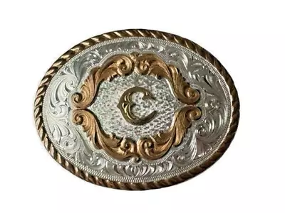 Montana Silversmiths Silver/Gold Tone Ornate Western Belt Buckle With Letter C • $45