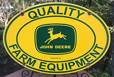 Vintage 1954 Dated John Deere Quality Farm Equipment 16.5” Porcelain Gas Sign • $39.99