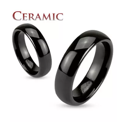 Black Ceramic Dome 6mm Traditional Wedding Band Men's Ring • $13.29