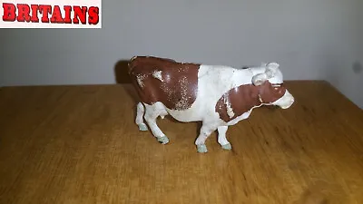 Britains Plastic Farm Animal Cow Standing Brown White Part No 2132 Vintage Retro • £4.39