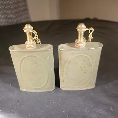 (2) Vintage Military Gun Oil Metal Oiler Cans W/  Brass Spout Screw Cap & Chain • $24.99