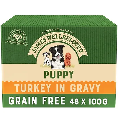 £42.99 • Buy 48 X 100g James Wellbeloved Grain-Free Puppy Dog Food Pouches Turkey In Gravy