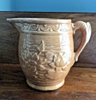 Antique Vintage McCOY 2 Qt. YELLOWWARE STONEWARE PITCHER Fish Handle Lily Pads • $55