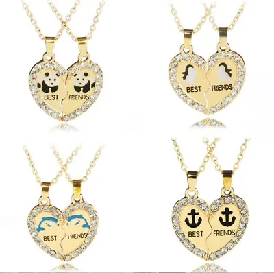 £4.49 • Buy Gold Panda Broken Heart Best Friend Rhinestone 2 Pcs Friendship Necklace Gift